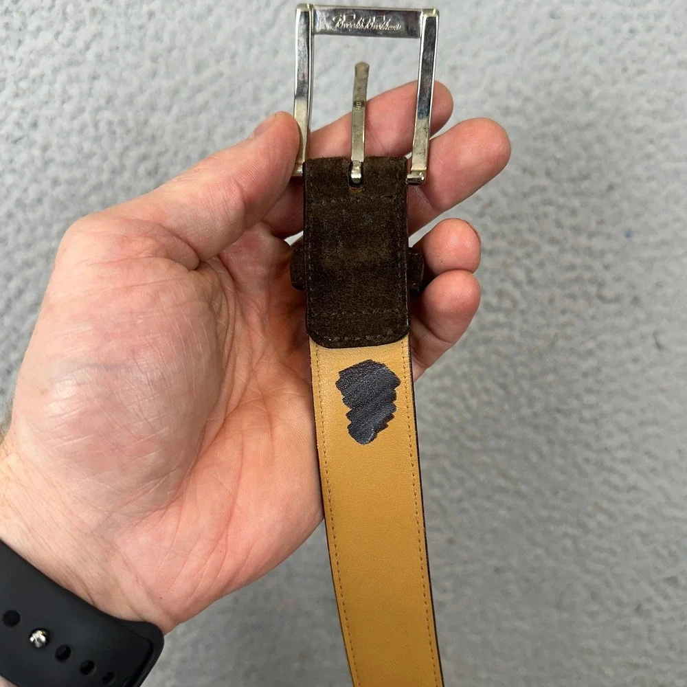 Brooks Brothers Belt Men 40 Suede Dark Brown Silver Buckle Classic Made In Italy